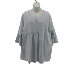 Marina Sport Seersucker Tunic Top Blue Stripe NWT US 12 Marina Rinaldi